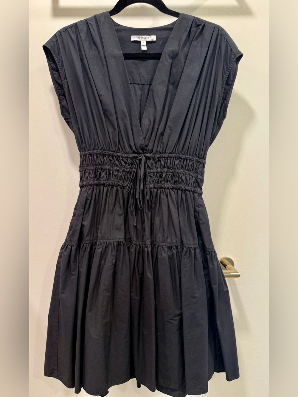 10 Crosby Derek Lam Black V-Neck Drawstring Midi Dress